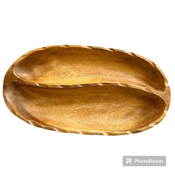 Beekman Home Handcrafted Divided Wooden Bowl/Serving Dish/Tray - Picture 2 of 3